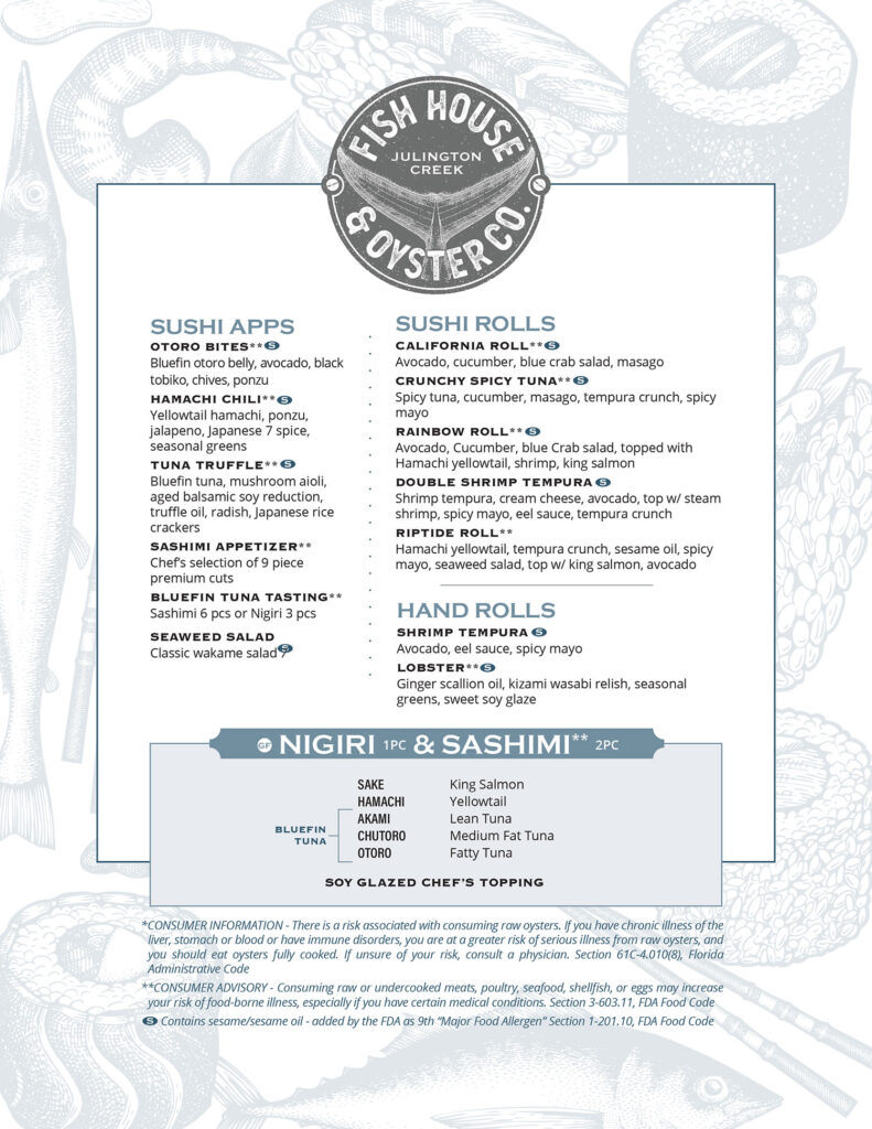 sushi menu Julington Creek Fish House